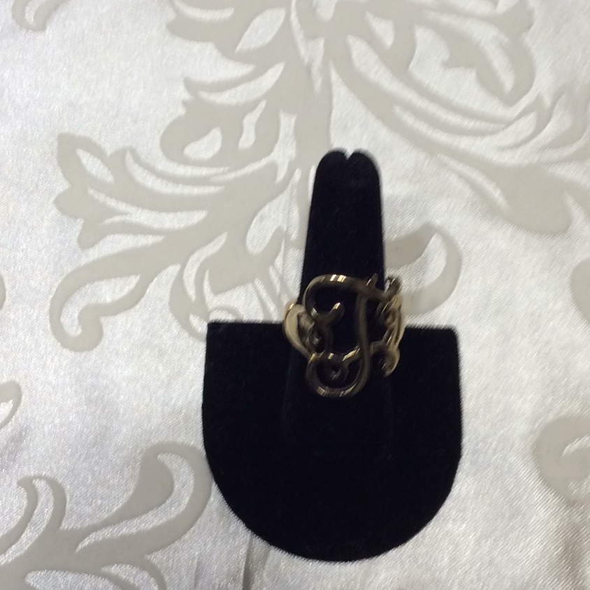 Monogram T Initial Gold-Tone Stretchy Ring.